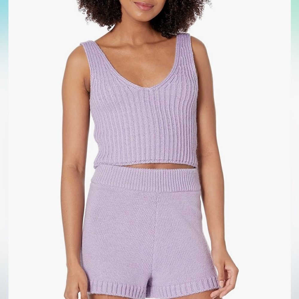 The Drop Women's Sylvie Double V-Neck Textured Rib Cropped sweater tank NWT